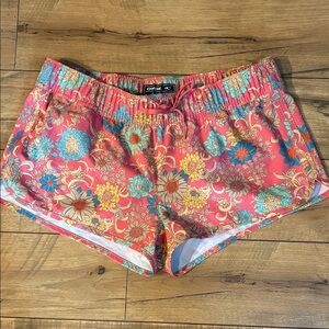 O'Neill Women's Coral Pink Floral Athletic Shorts Surf Swim Beach